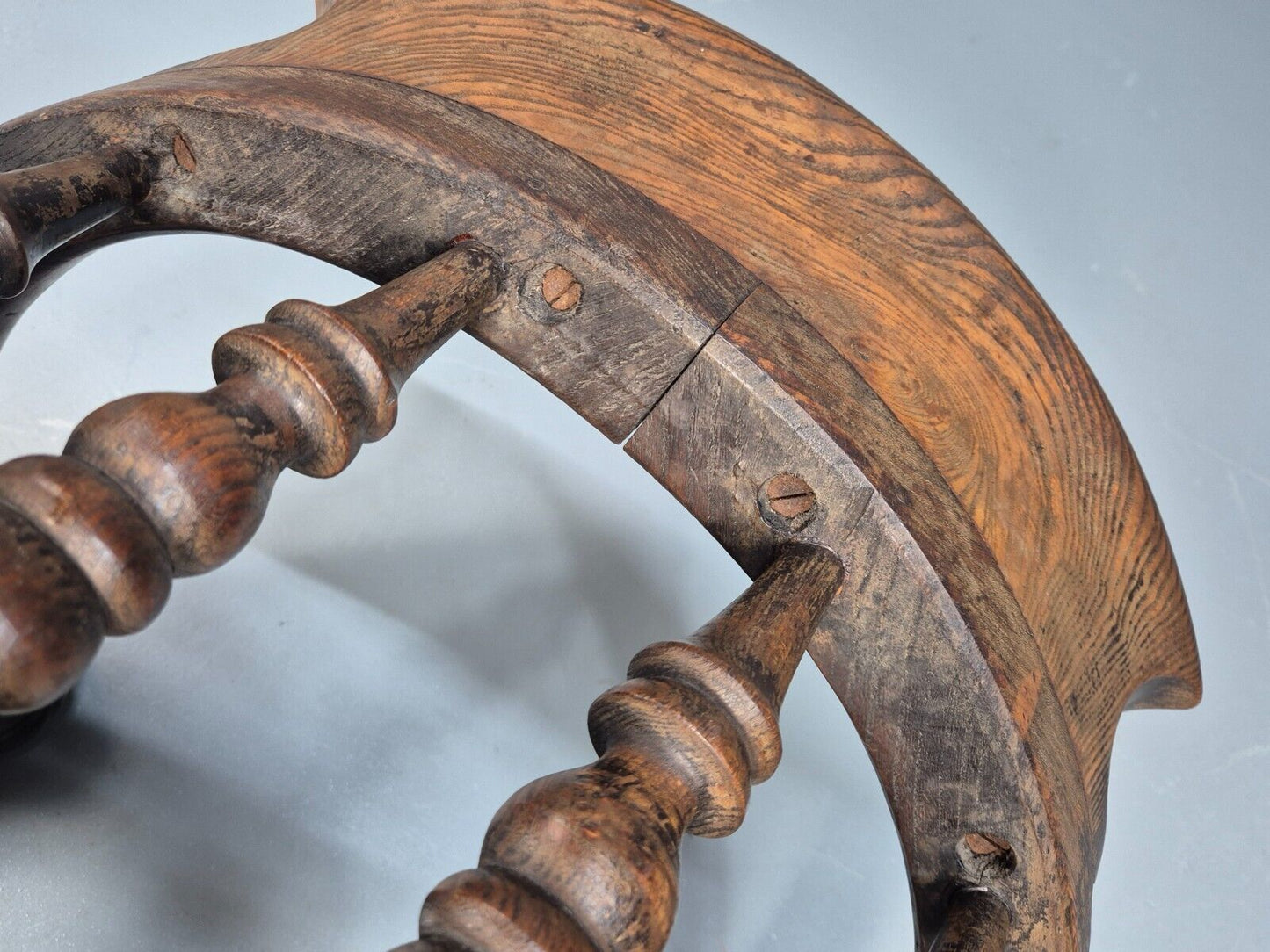 Vintage Oak Captains Chair Turned Stretchers Antique EB9030 VDIN - UKDK FURNITURE