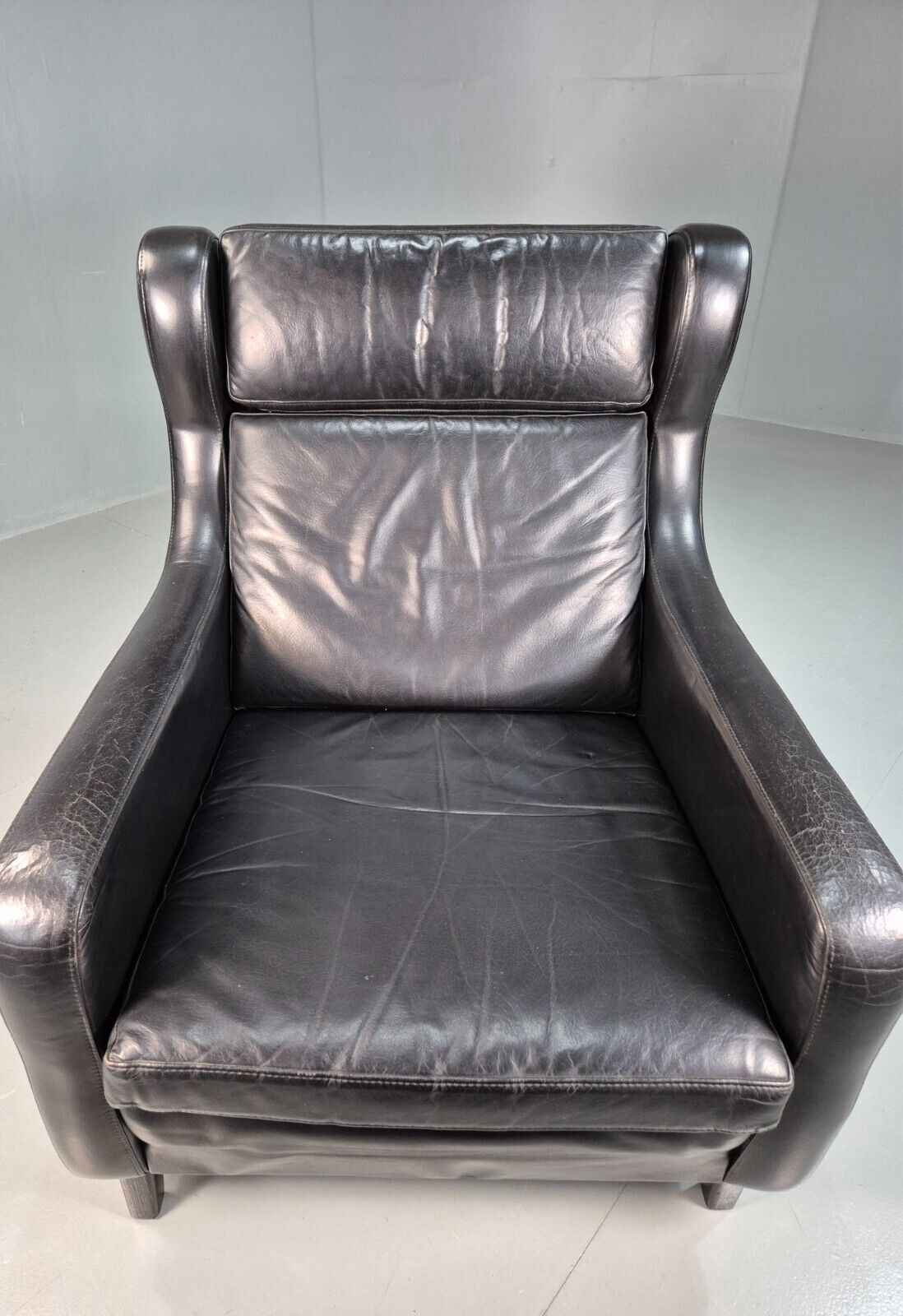 Vintage Danish Lounge Chair Black Leather Wingback 1970s Retro MCM EB8237 MNOR - UKDK FURNITURE