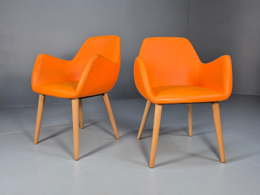 2 Vintage Orange Bucket Form Vinyl Armchairs Retro Modern EB9708 MNOR - UKDK FURNITURE