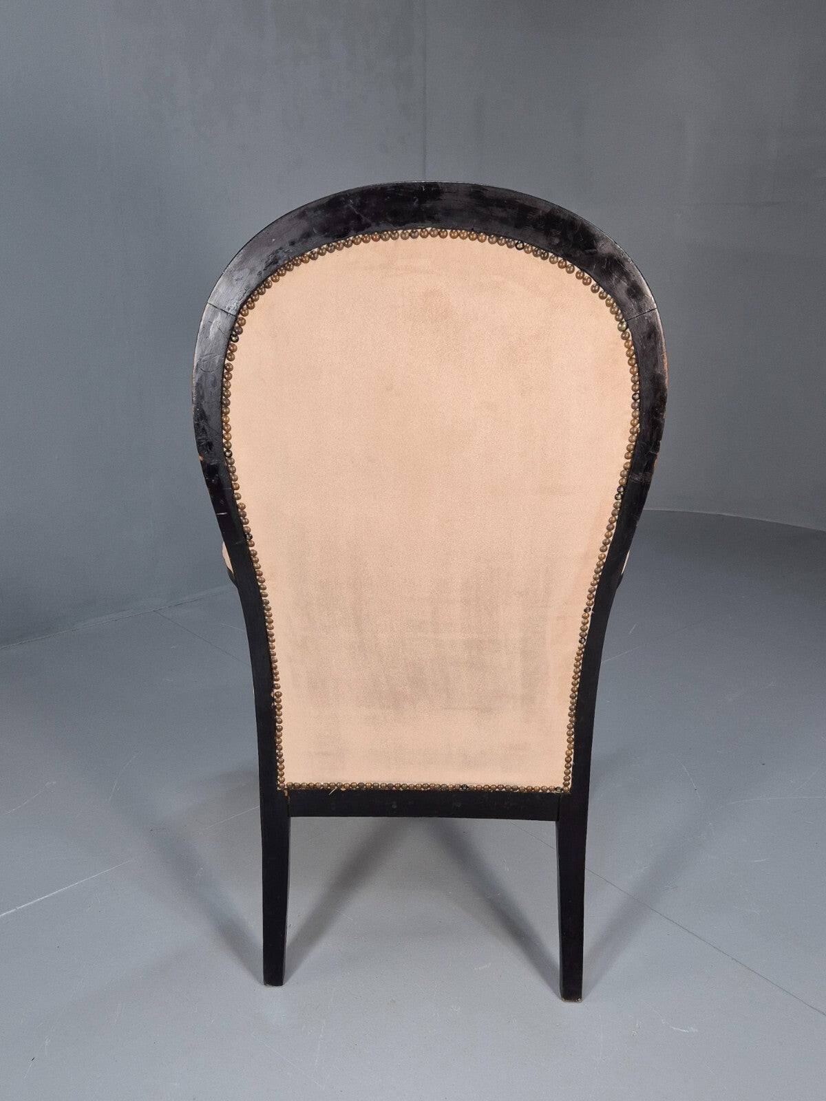 Antique Danish Cream Suede Horseshoe Backed Chair With Castors EB8450 VCLO - UKDK FURNITURE