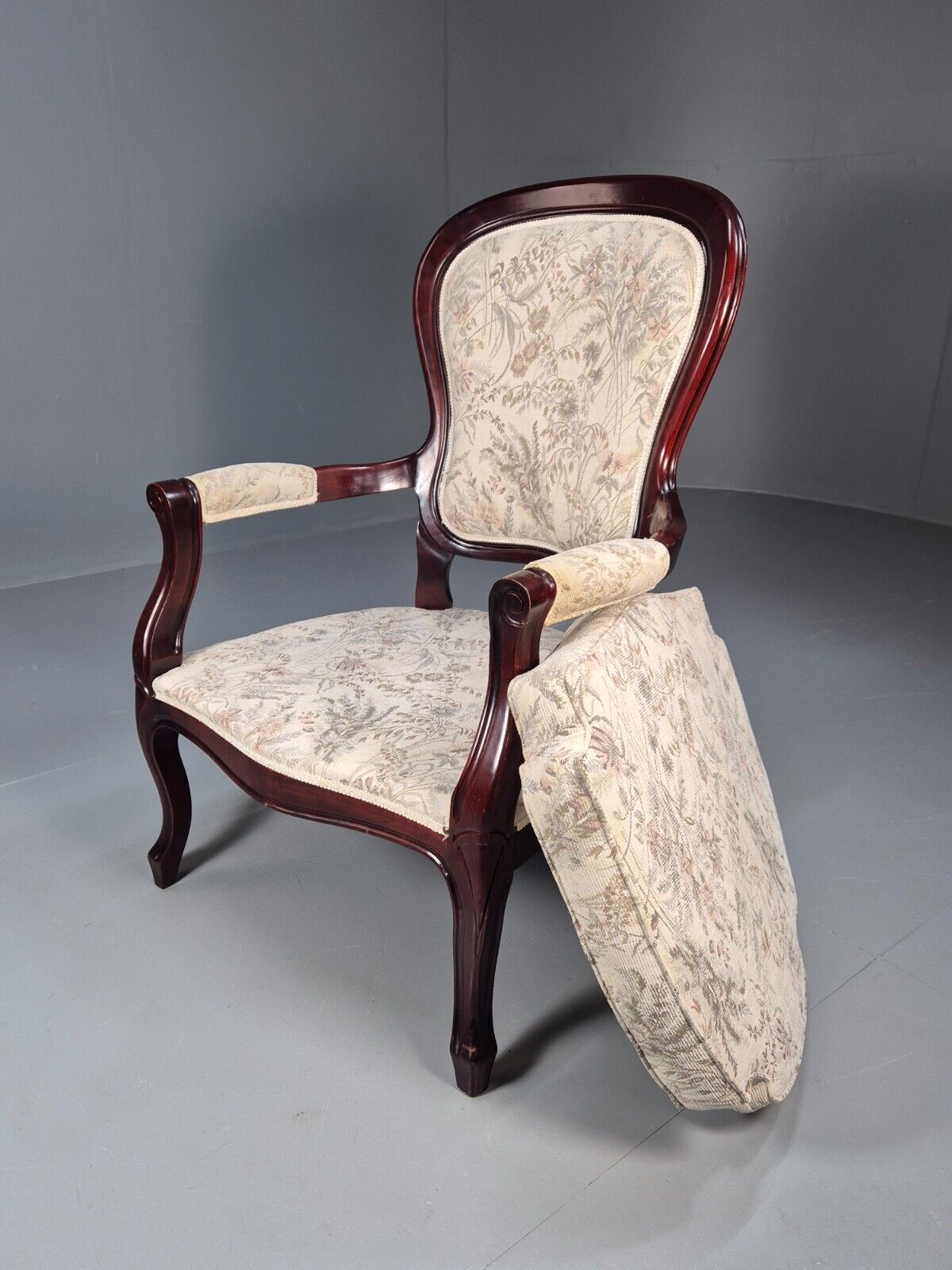 Vintrage Danish Lounge Chair Floral Cotton Antique French Style EB8927 VCLO - UKDK FURNITURE