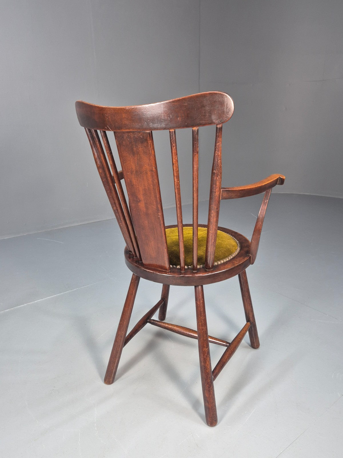 Antique Edwardian Penny Seated Elbow Chair Green Velour EB10612 VWOO13