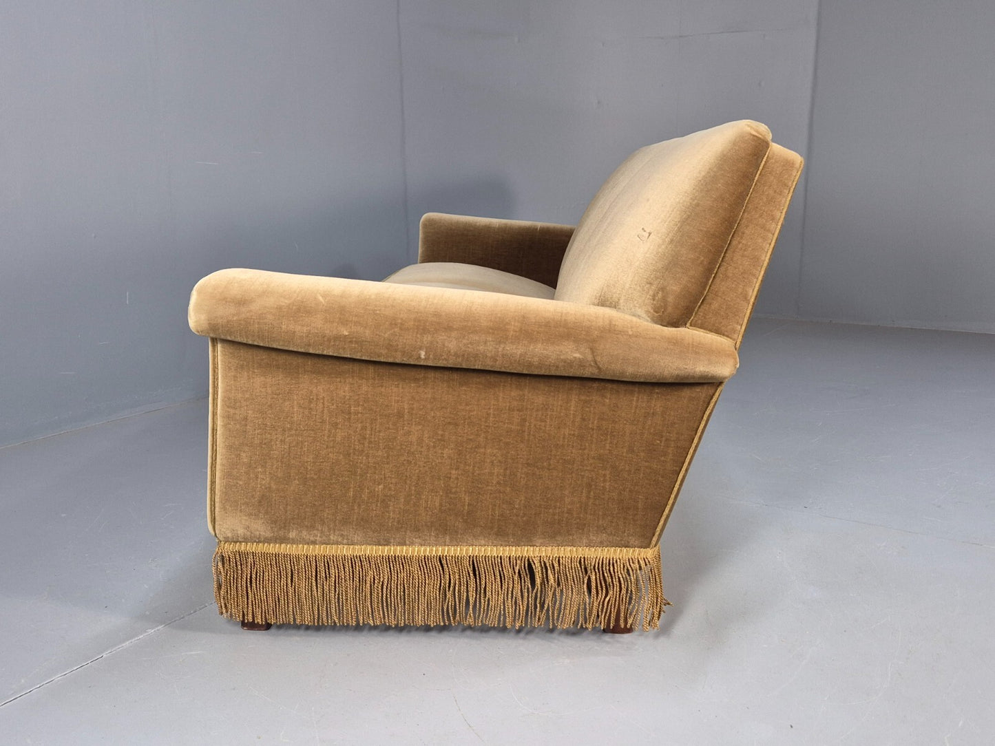 Vintage 3 Seater Sofa Green Velour Danish Mid Century Design Tassels EB9551 M3SS - UKDK FURNITURE