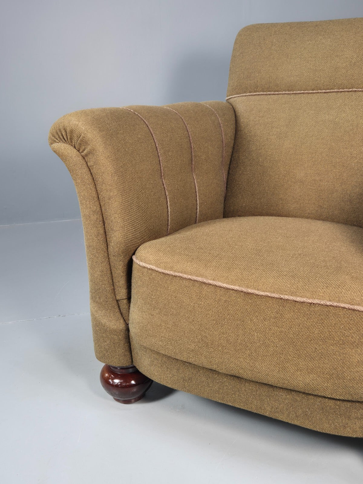 Vintage Danish Lounge Chair Green Wool Upholstery Bun Feet 1920s EB9006 VCLO - UKDK FURNITURE