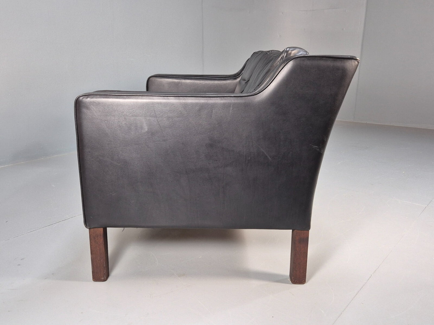 Vintage 2 Seater Black Leather Danish Sofa Borge Mogensen Style EB9078 M2SS - UKDK FURNITURE