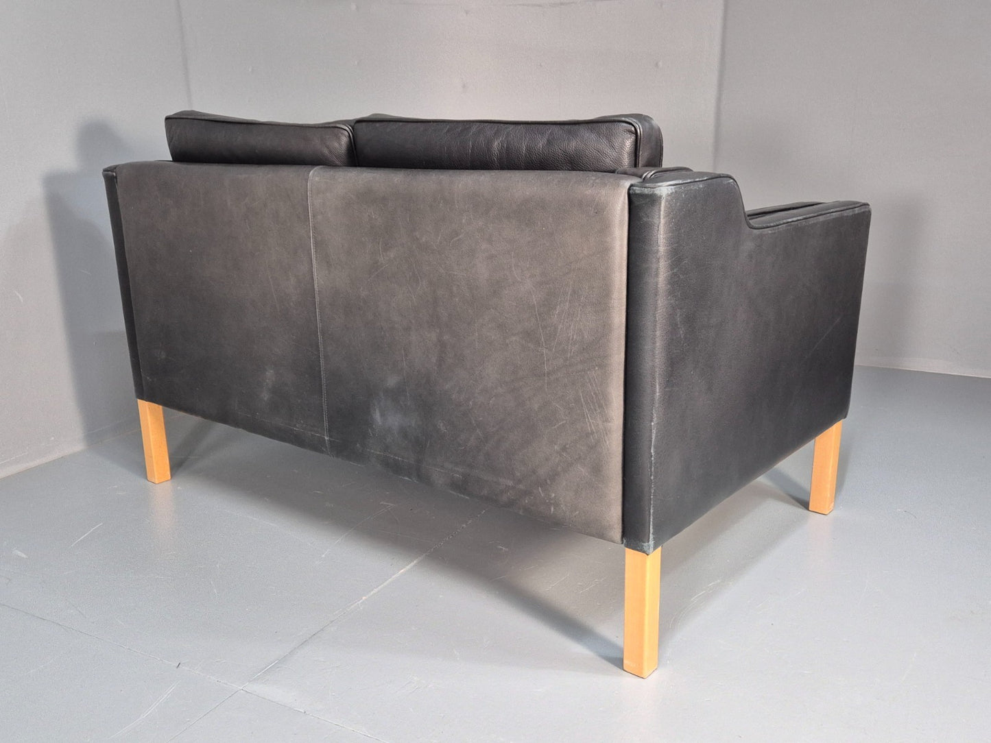 Mid Century Stouby Eva Two Seater Sofa Vintage Danish Black Leather EB10108 M2SS17