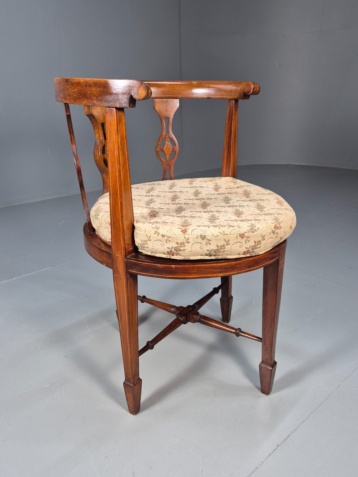 Antique Walnut Tub Chair Edwardian Sheraton Revival 1900s EB9476 VCLO - UKDK FURNITURE