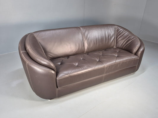 Vintage Italian 3 Seat Sofa Brown Leather Curved Shape Retro MCM EB8544 M3SS - UKDK FURNITURE