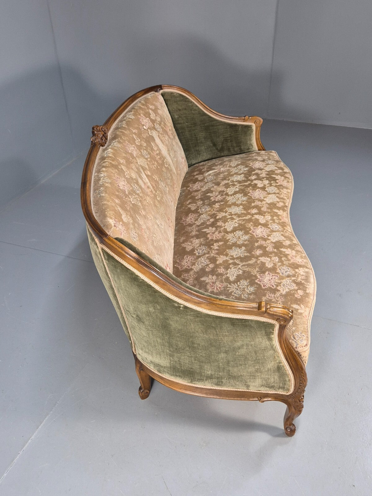 Vintage Danish Rococo Style Settee 3 Seat Green and Brown Floral EB9553 V3SS - UKDK FURNITURE