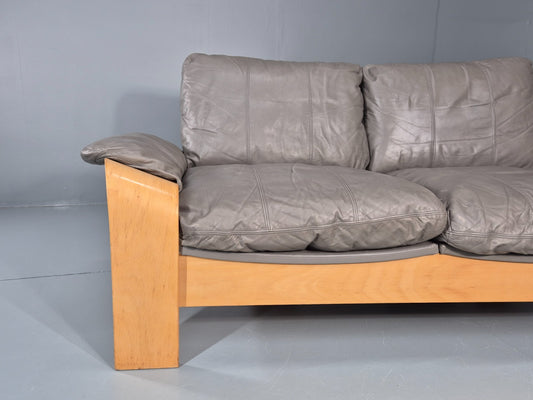 Two Seater Vintage Settee Bentwood and Grey Leather 1980s Retro MCM EB11390 M2SS1