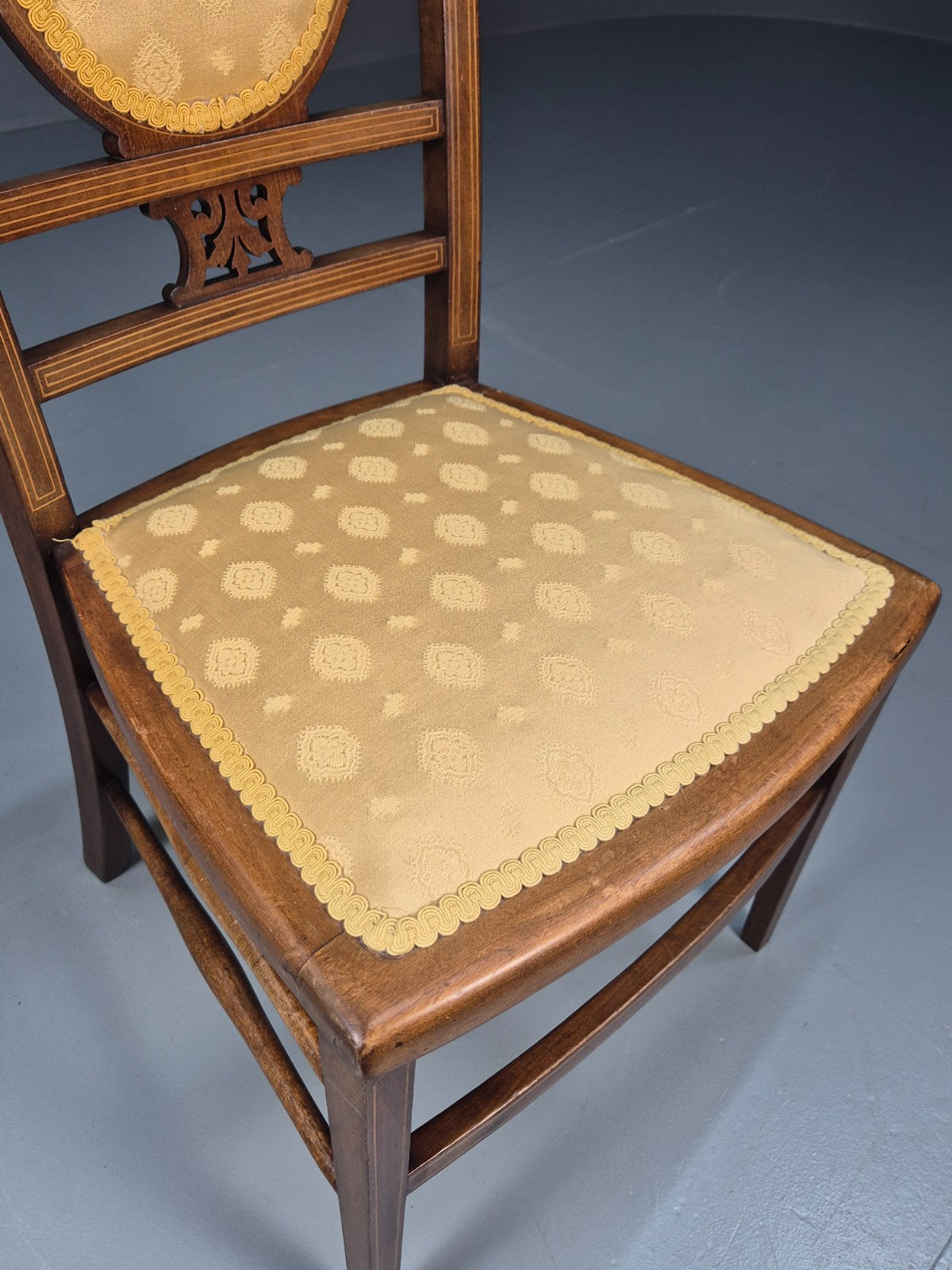 Antique Edwardian Dining Chair Mahogany Inlay Gold Upholstery EB10716 VDIN11