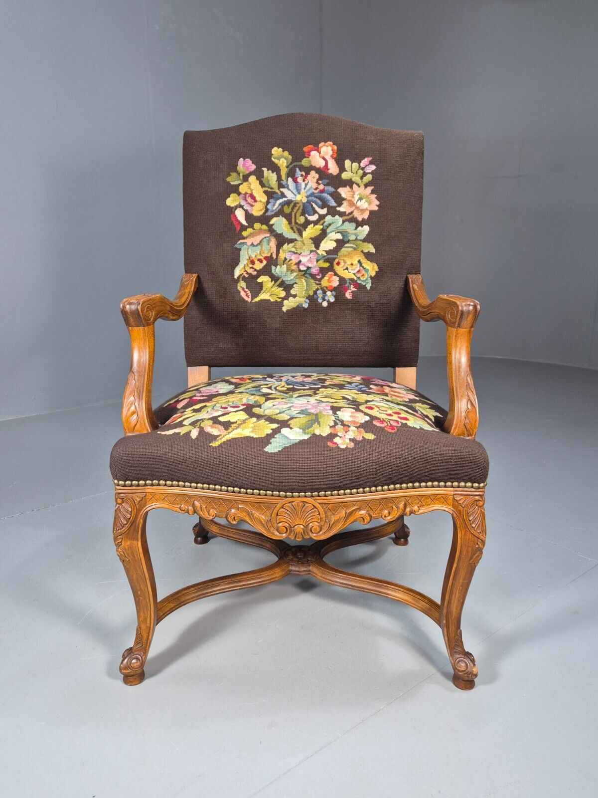 Vintage Danish Lounge Brown Floral Oak 17th Century Style EB8996 VCLO - UKDK FURNITURE