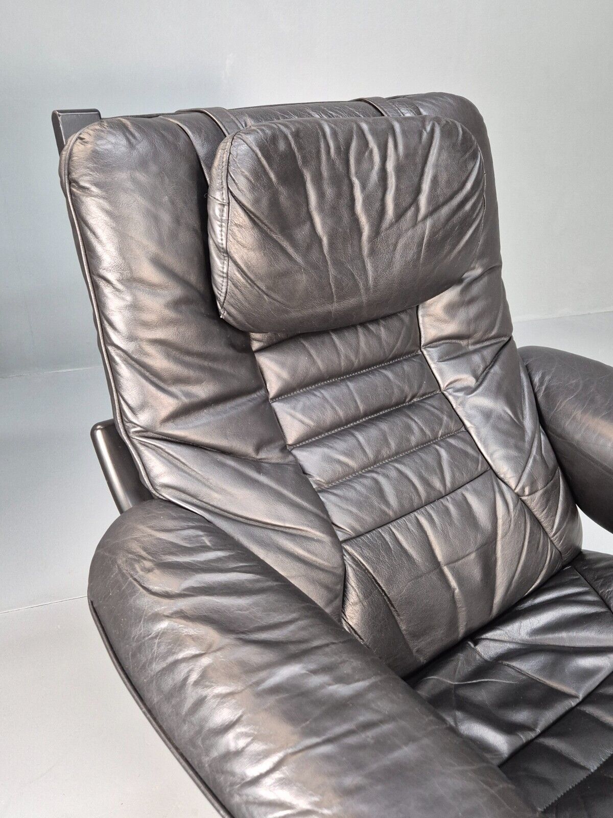 Vintage Danish Swivel Chair Black Leather Retro Seating EB8882 MSWI - UKDK FURNITURE