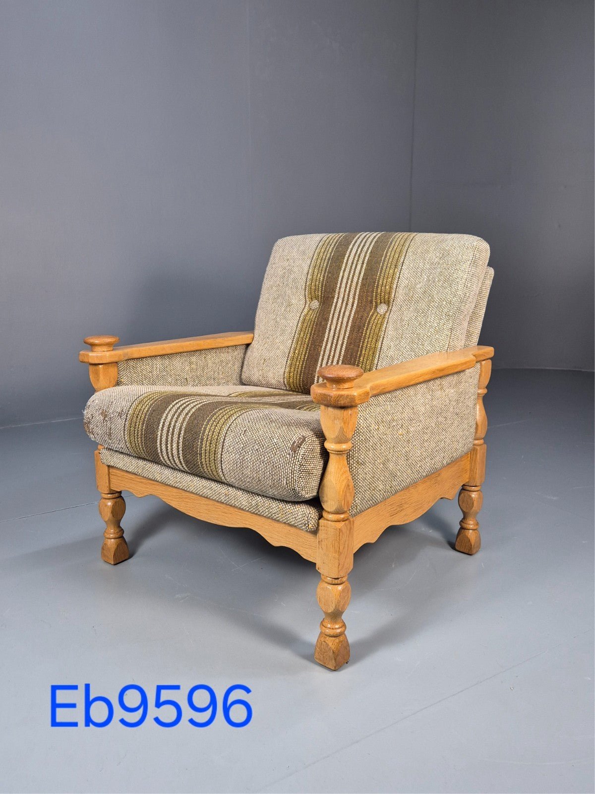 Vintage Danish Kjaernulf Style Oak and Wool Lounge Chair 1970s EB9596 MNOR - UKDK FURNITURE