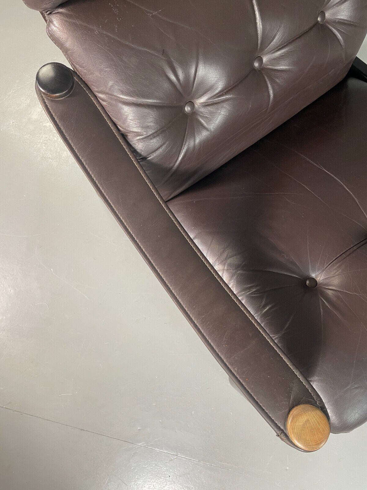 Vintage Danish Lounge Chair Brown Leather Sling Arms Retro MCM EB6867 MNOR - UKDK FURNITURE