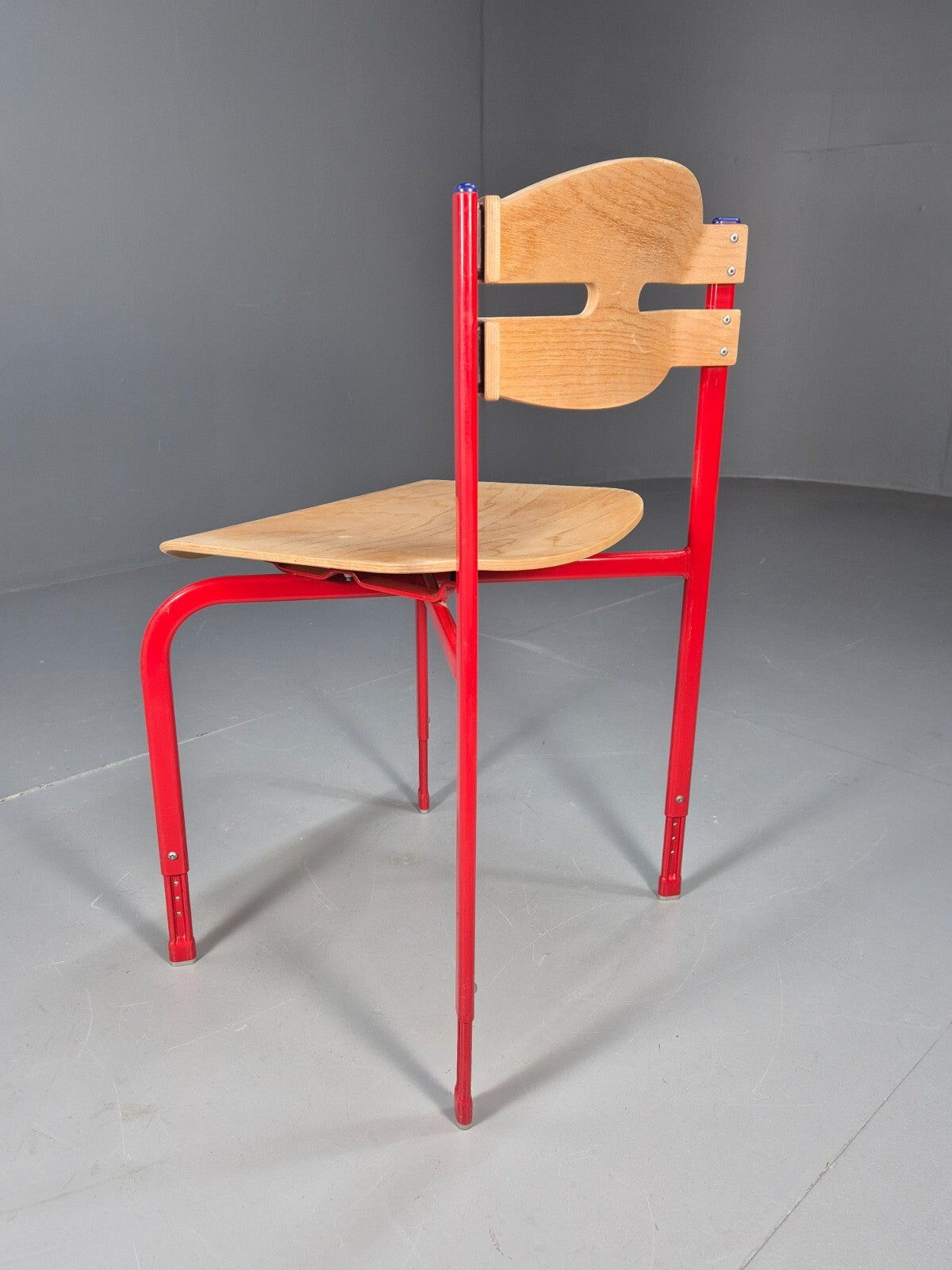 Vintage Danish Industrial Chair Red Frame Plywood Seat Retro EB9478 MSTA - UKDK FURNITURE