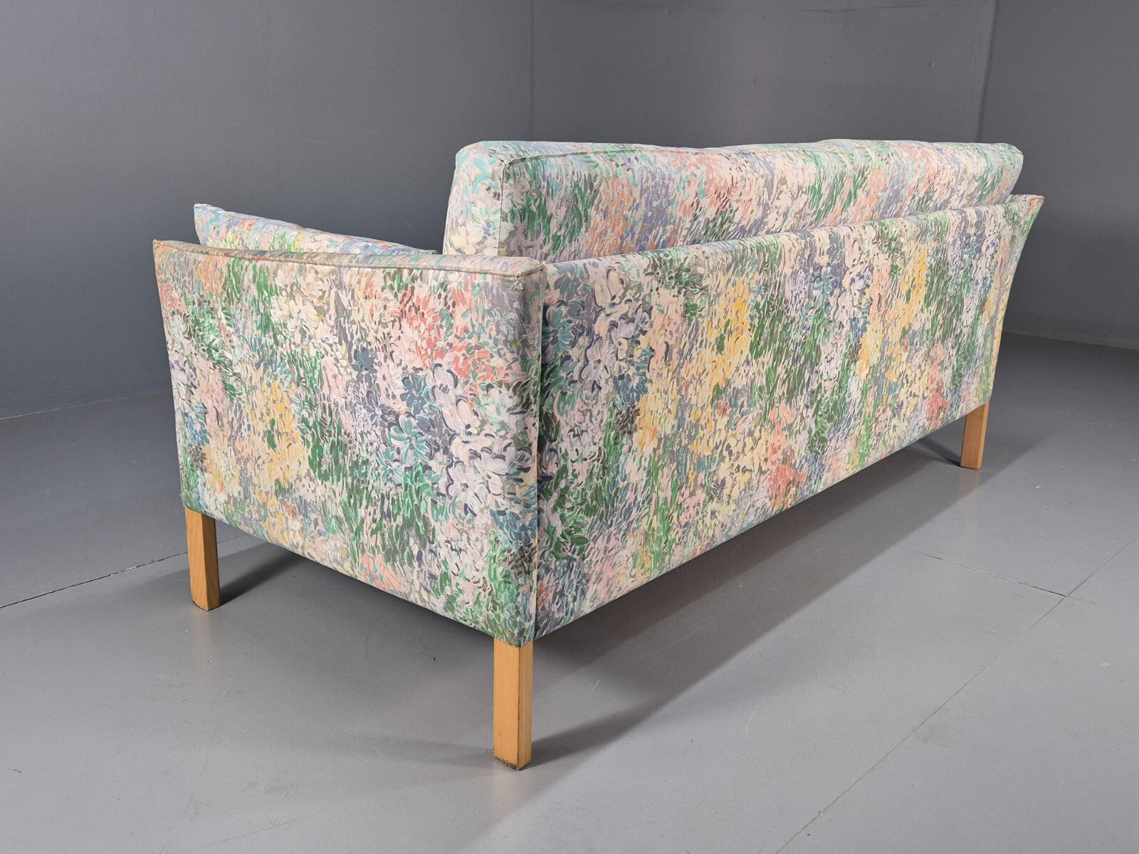 Vintage Two Seater Sofa Danish Mid Century Floral Fabric Beech Legs EB9584 M3SS - UKDK FURNITURE