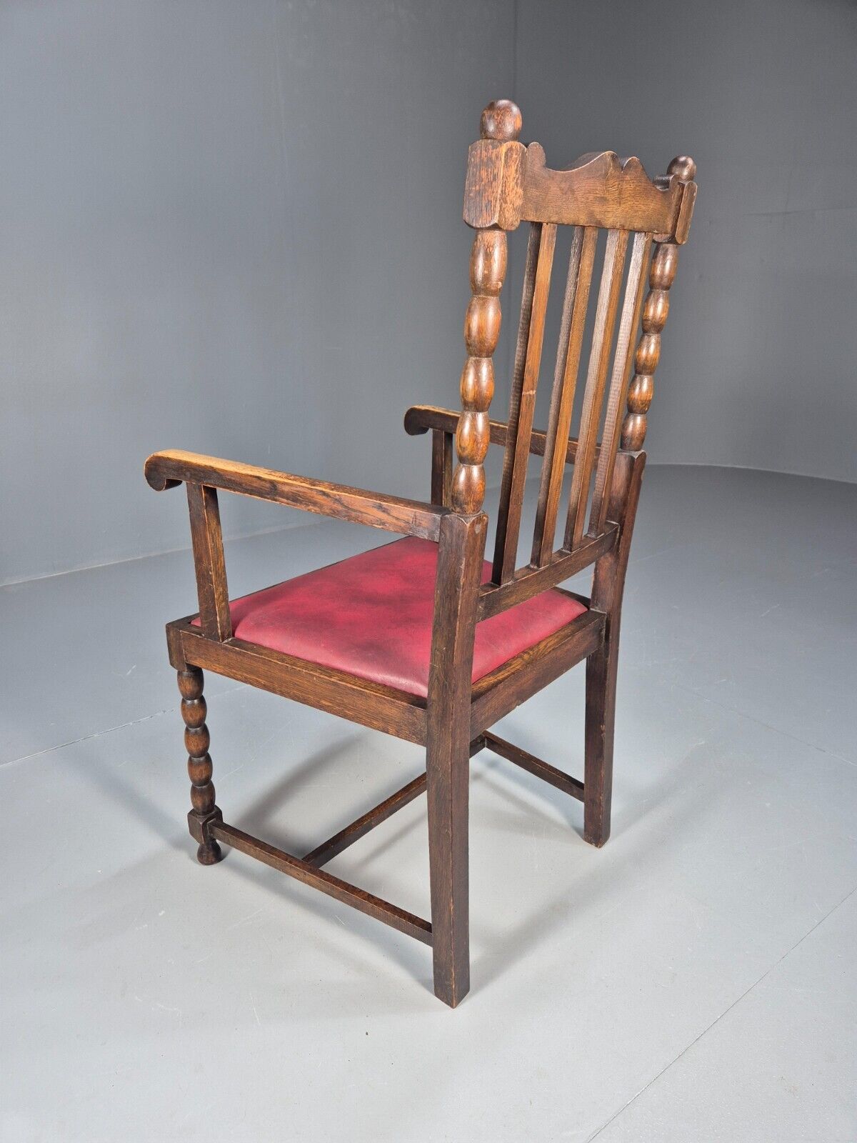 Vintage Elbow Chair Red Vinyl Oak Frame 1920s Antique EB9134 VDIN - UKDK FURNITURE