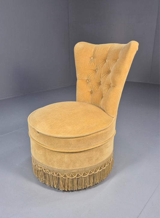 Vintage Yellow Velour Nursing Chair Button Back Tassels Retro EB9700 VCLO - UKDK FURNITURE