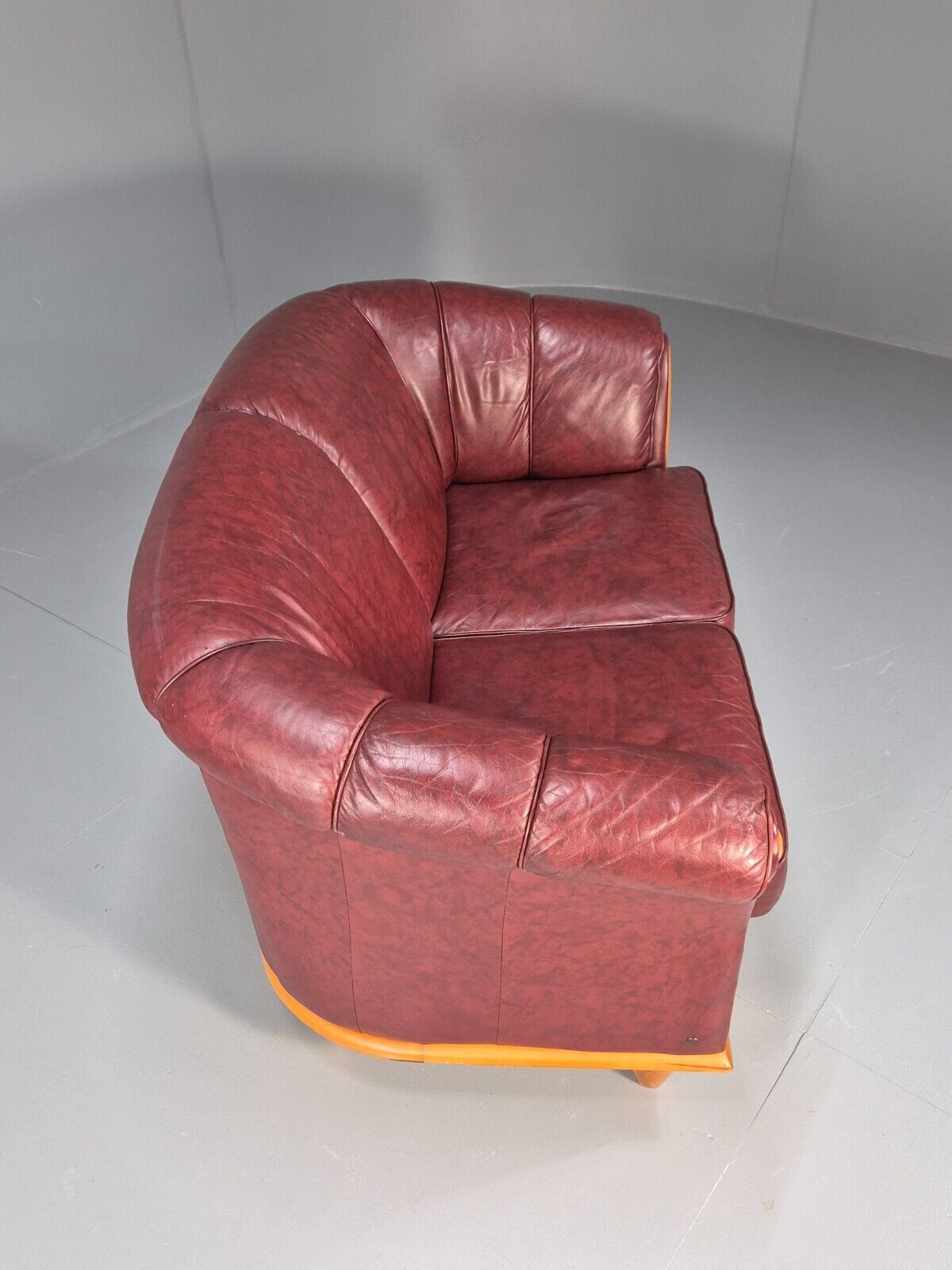 Vintage Danish 2 Seat Sofa Red Leather Wood Trim 1990s Retro EB8567 M2SS - UKDK FURNITURE