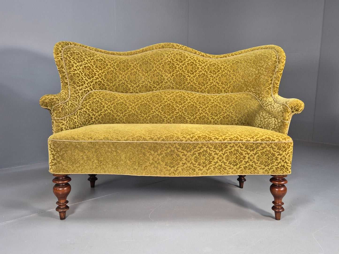Antique 2 Seater Sofa Camel Back Gold Embossed Velour Danish Design EB9580 V2SS - UKDK FURNITURE