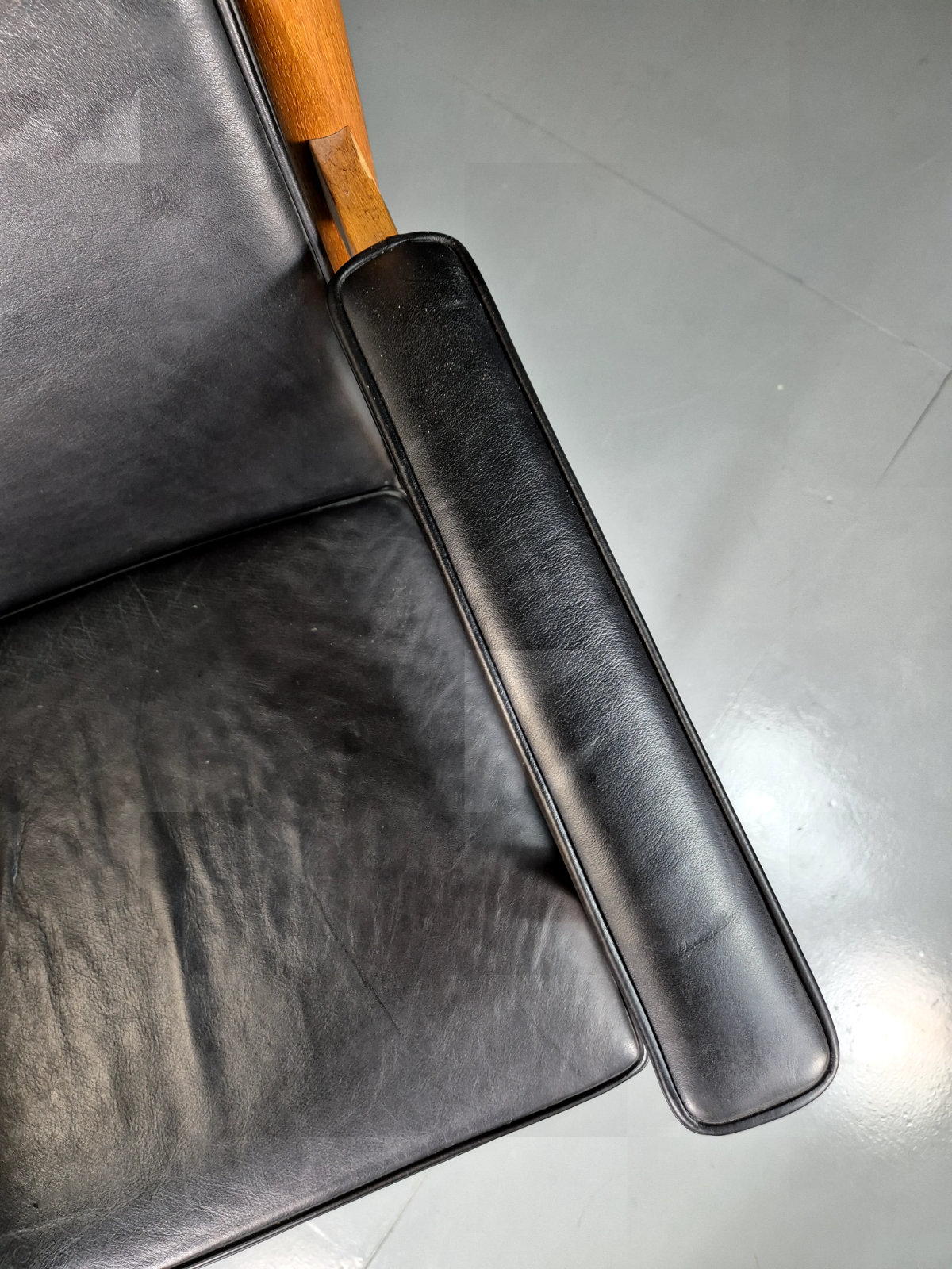 Vintage Swedish Armchair Black Leather Oak Frame Retro MCM EB7001 MNOR - UKDK FURNITURE