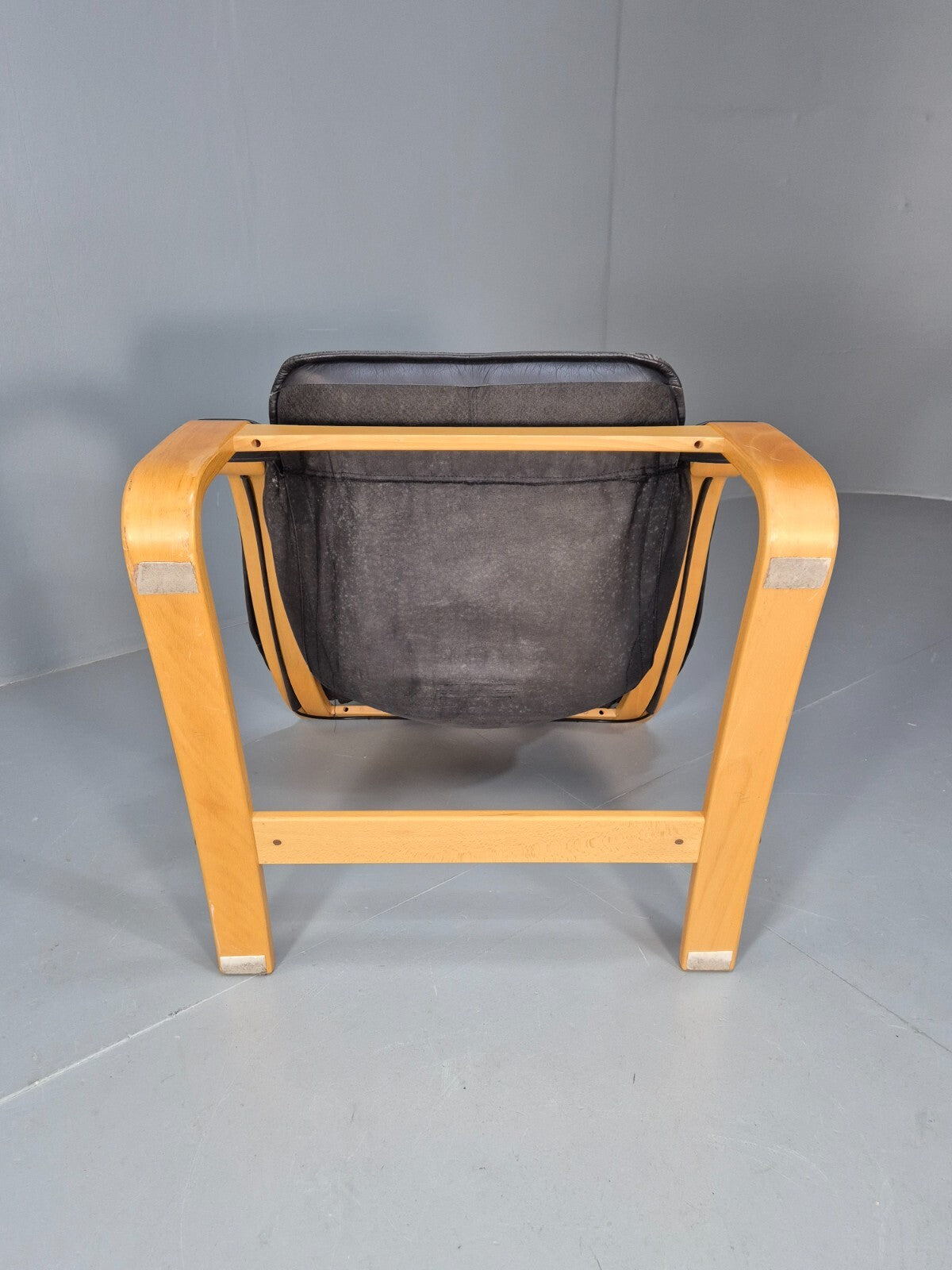 Vintage Danish Lounge Chair Black Leather and Bentwood 1980s Retro EB9496 MBEN - UKDK FURNITURE
