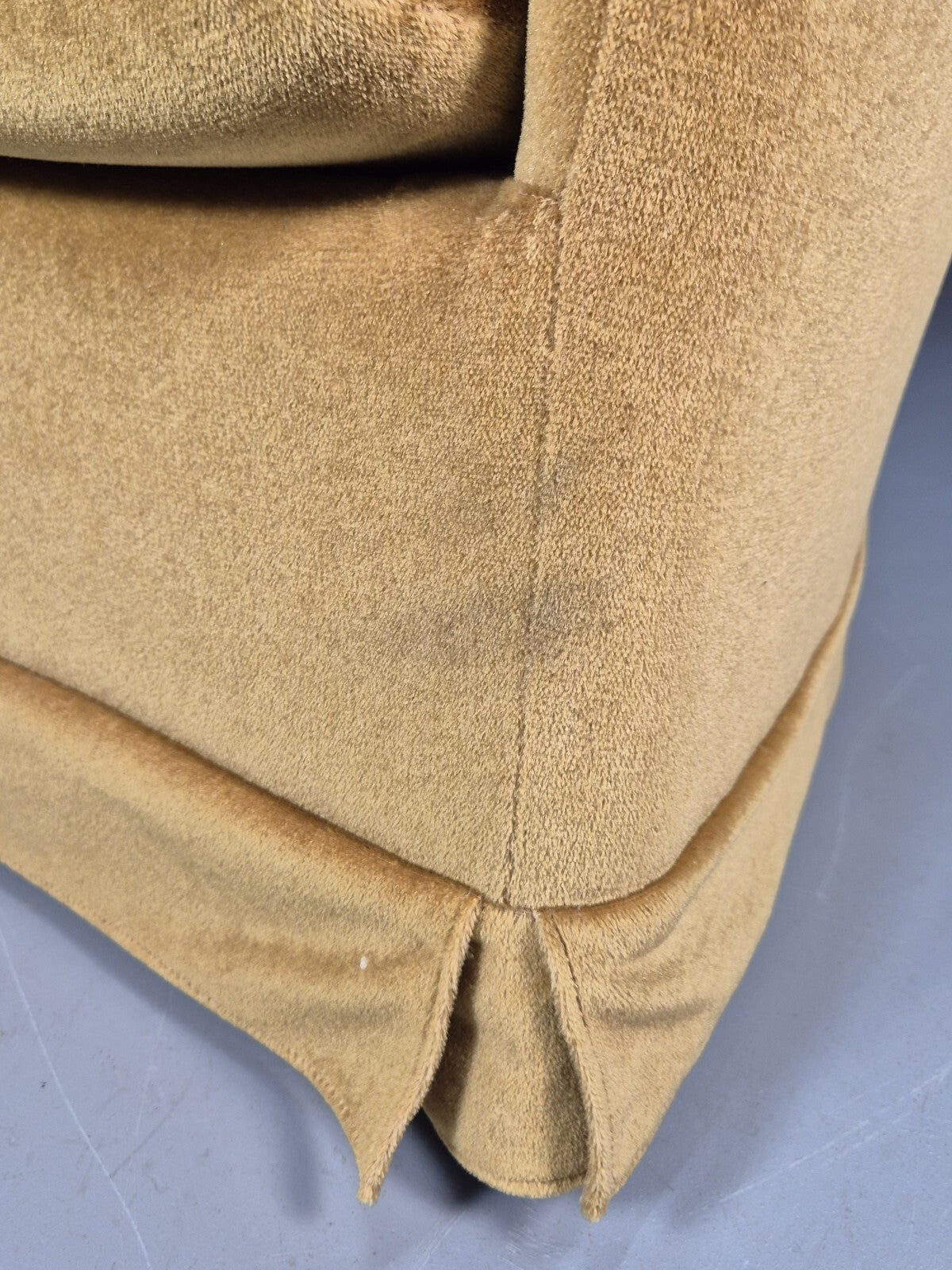 Vintage Danish Gold Velour Tub Chair Deco Stylings Skirted 1980s EB9007 VCLO - UKDK FURNITURE
