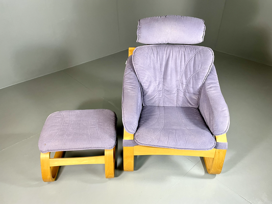 Danish Cantilever Lounge Chair Bentwood Purple Footstool Vintage EB5768 MBEN1