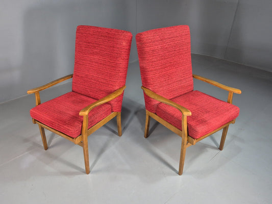 2 Vintage Lounge Chairs Red Upholstery Beech Frame MCM 1960s Retro EB7785 MNOR - UKDK FURNITURE