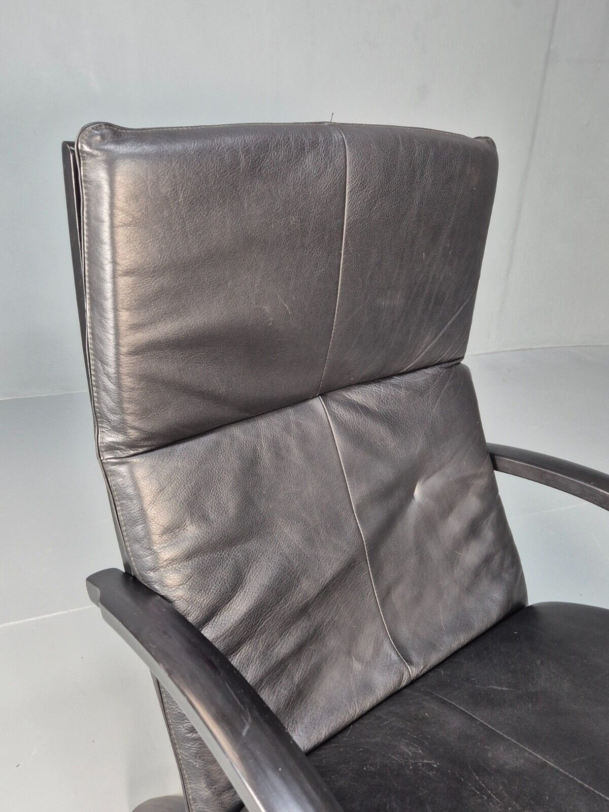 Vintage Danish Bentwood Armchair Black Leather Black Frame Reclining EB8770 MBEN - UKDK FURNITURE
