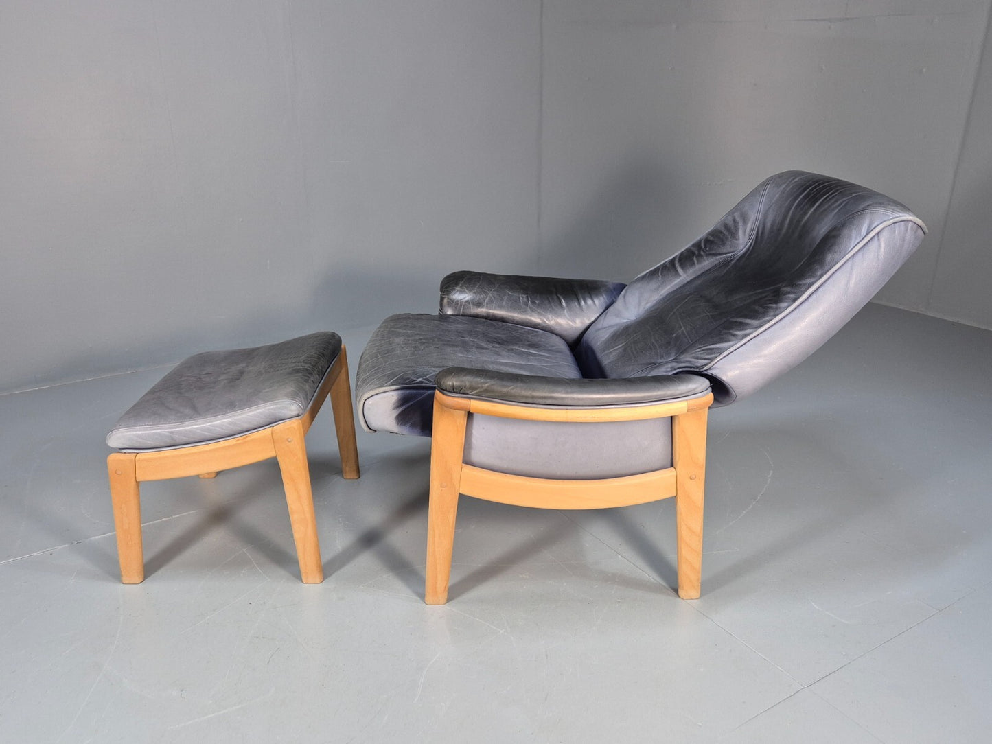 Mogens Hansen Leather Chair and Footstool Vintage Danish Design 1990 EB9270 MNOR - UKDK FURNITURE