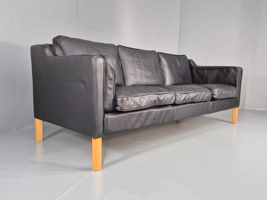 Vintage Danish 3 Seat Sofa Black Leather Mid Century Retro EB10470 M3SS1