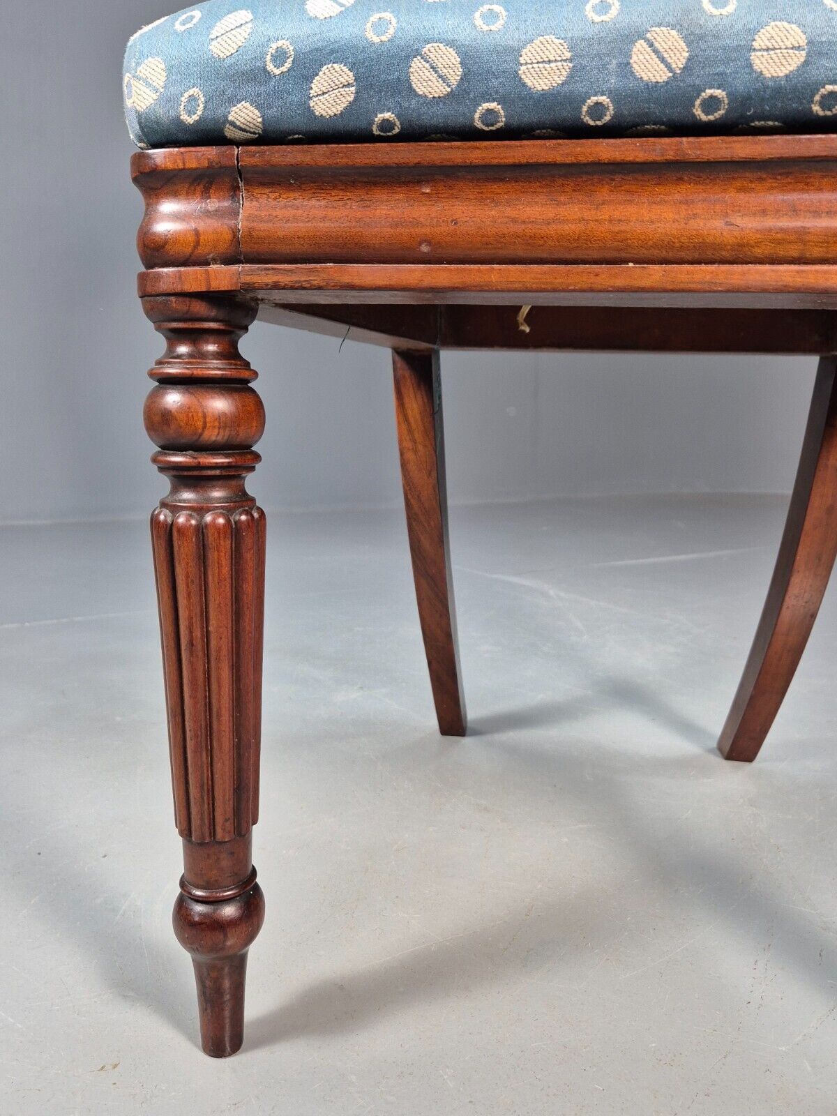 Vintage Dining Chair Blue Cotton Mahogany Victorian Antique EB8689 VDIN - UKDK FURNITURE