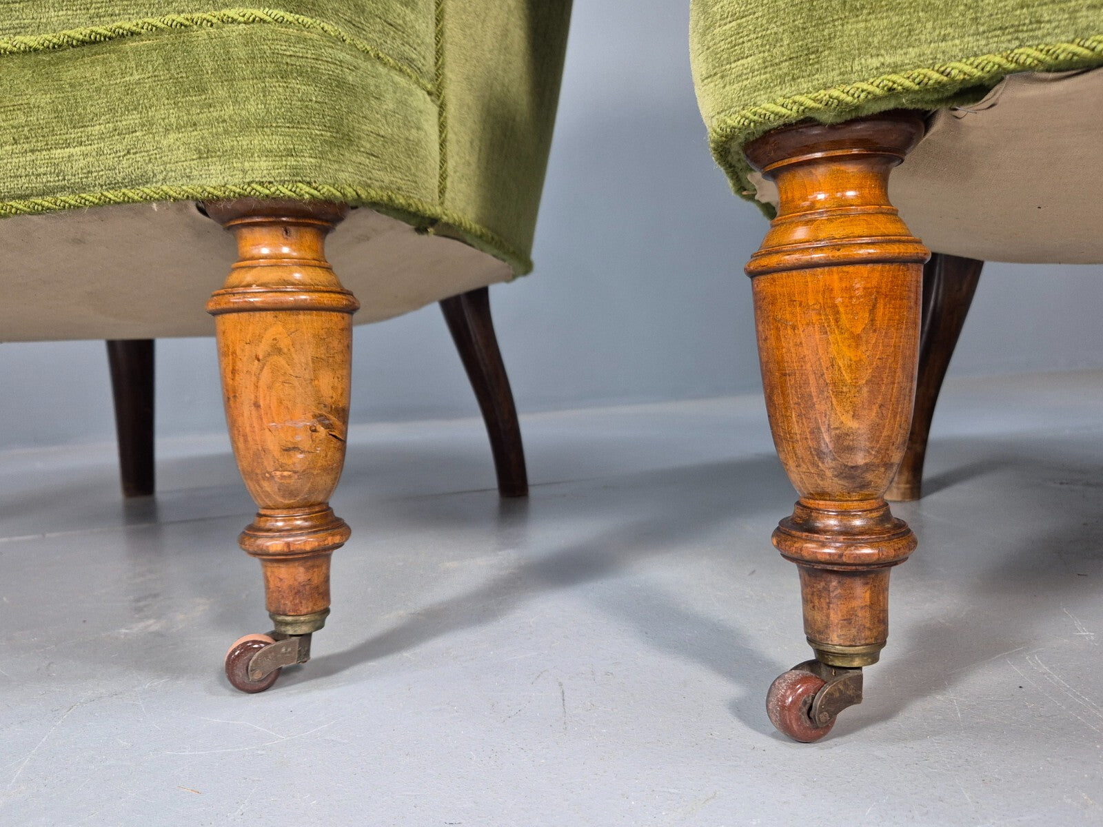 2 Vintage Danish Antique Tub Chairs Green Velour 19th Century EB9033 VCLO - UKDK FURNITURE