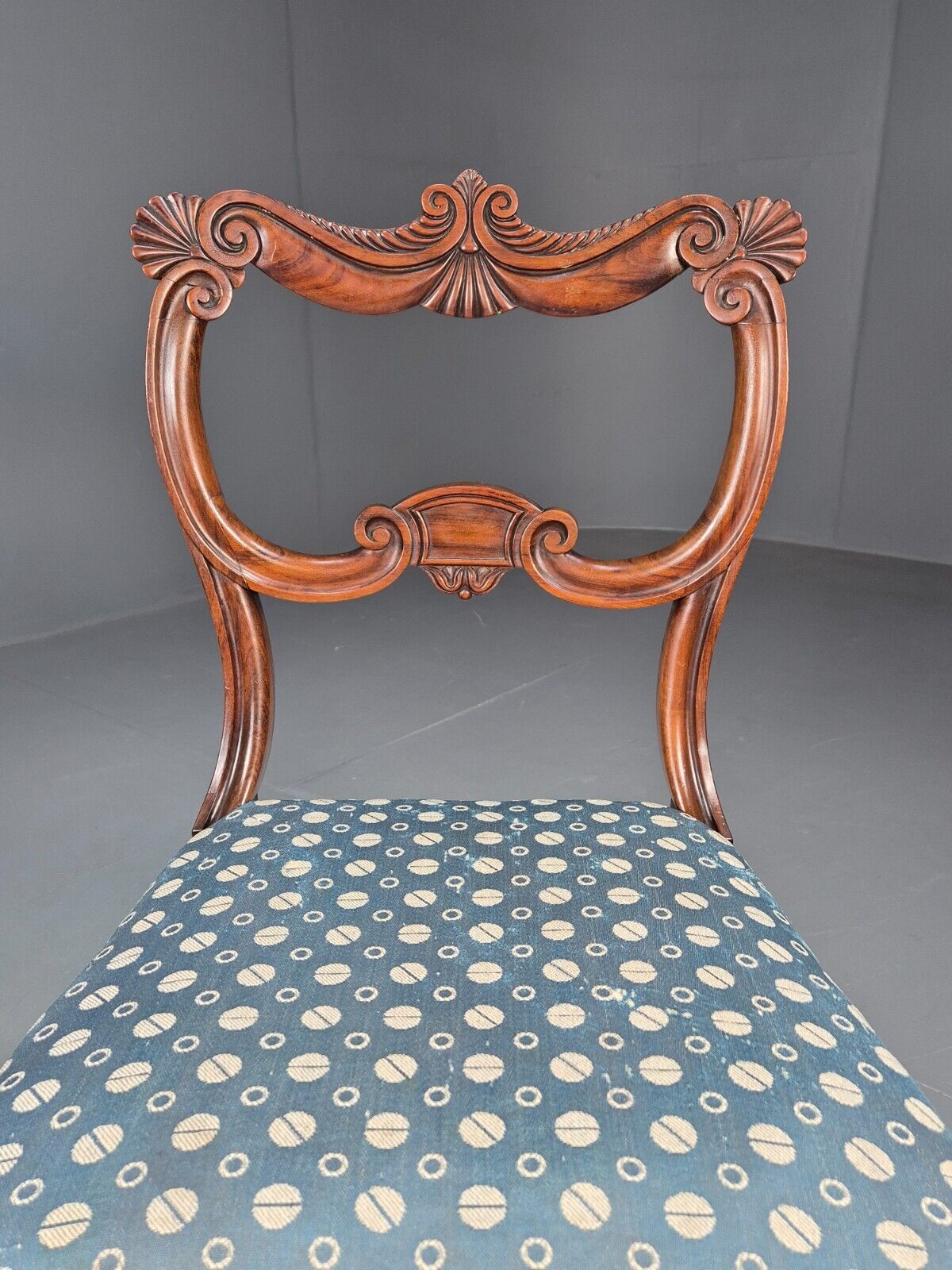 Vintage Dining Chair Blue Cotton Mahogany Victorian Antique EB8689 VDIN - UKDK FURNITURE