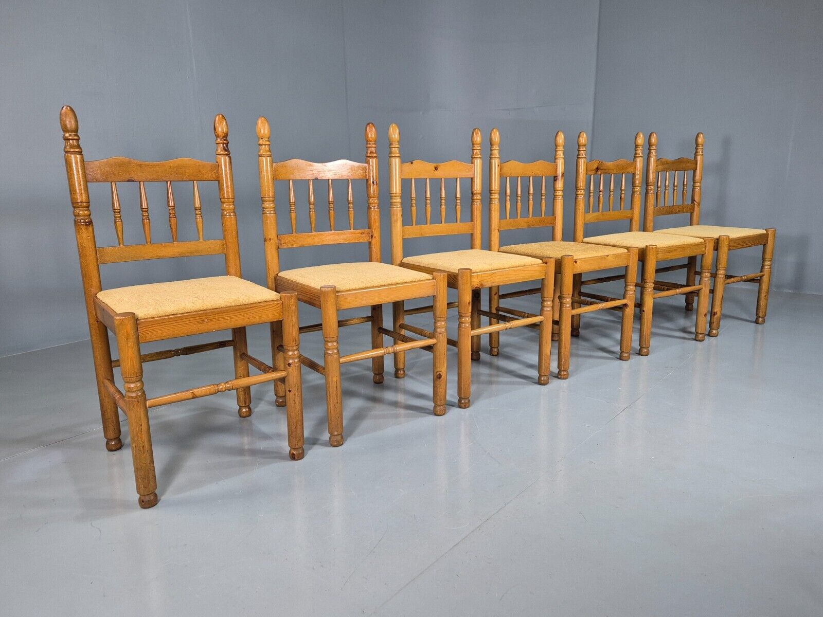 6 Vintage Dining Chairs Pine Frame 1980s Retro EB7645 MDIN - UKDK FURNITURE