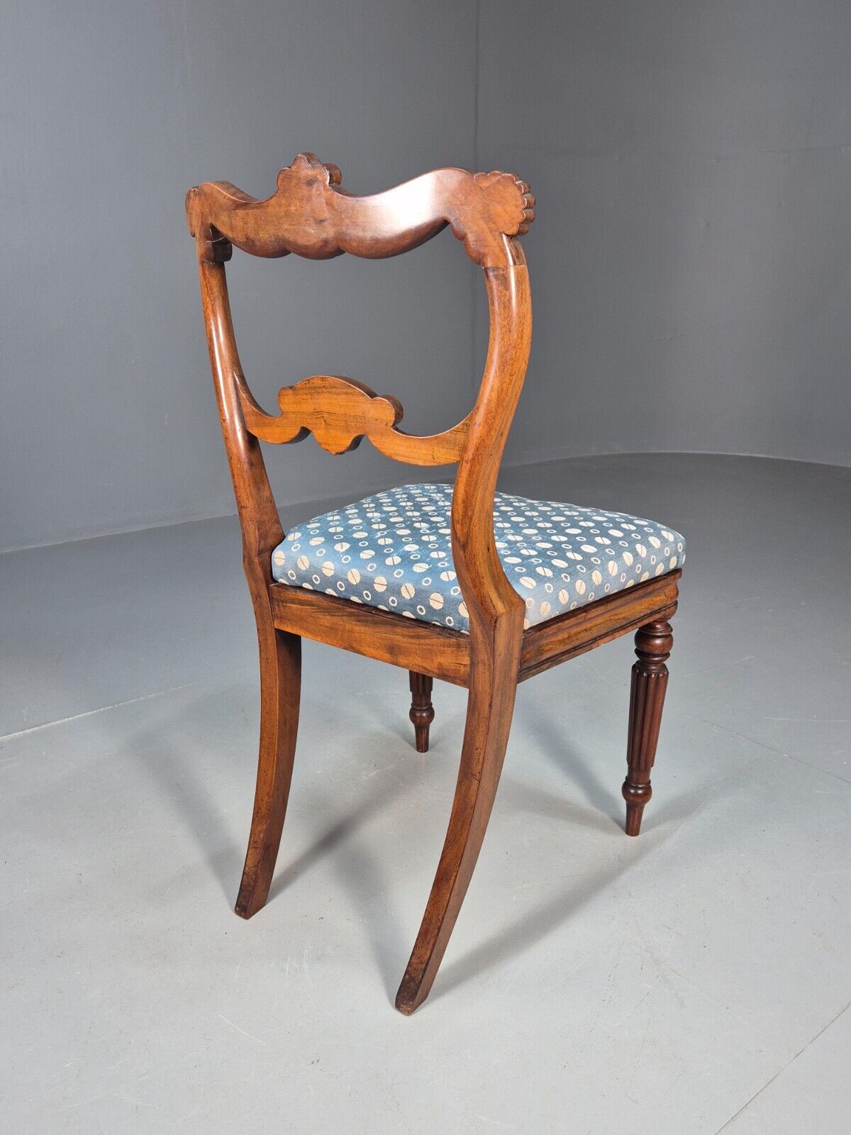 Vintage Dining Chair Blue Cotton Mahogany Victorian Antique EB8689 VDIN - UKDK FURNITURE