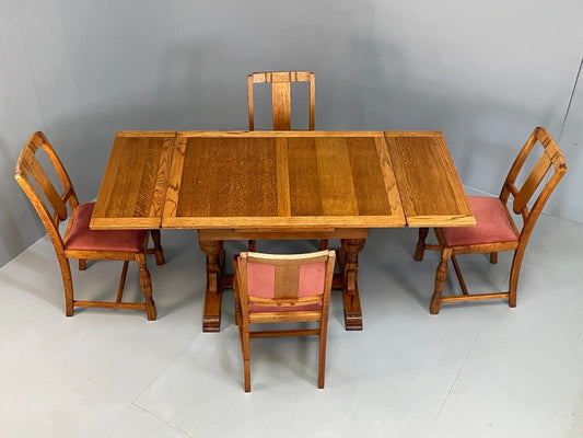Vintage Ercol Dining Set Oak Table 4 Chairs Pink Velour Country EB11562 MWOO1
