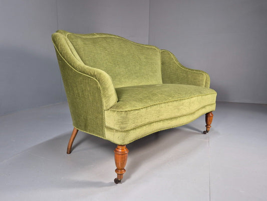 Vintage Danish Antique 2 Seat Sofa 1890s Green Velour Mahogany Legs EB9010 V2SS - UKDK FURNITURE