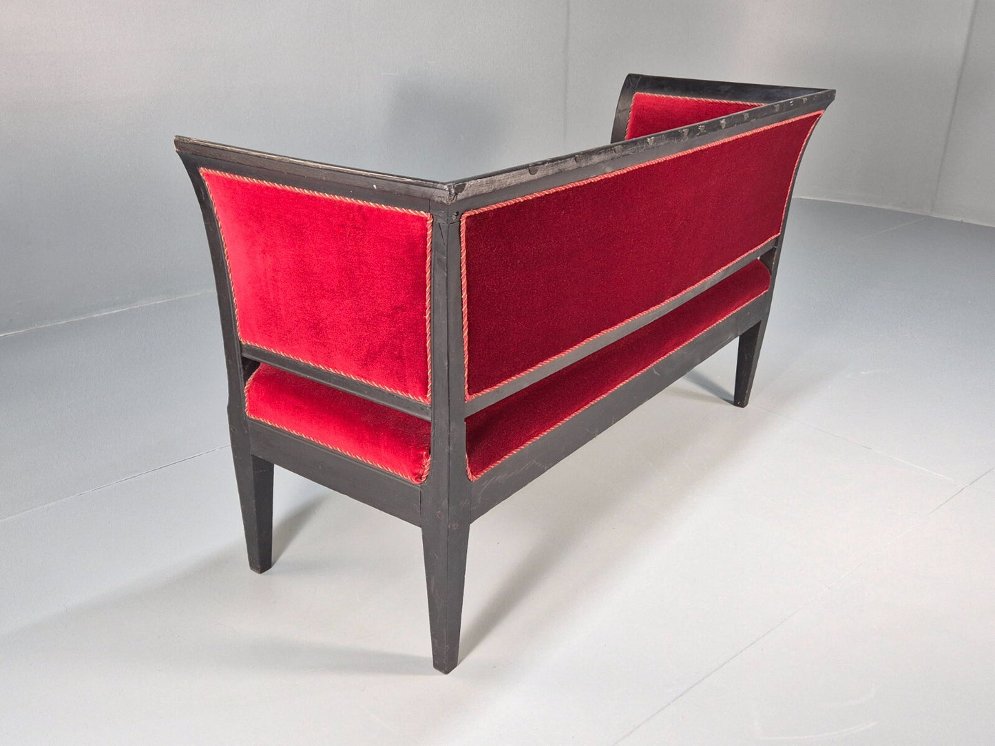 Vintage Danish Empire Style Sofa Red Velour Black Frame 1940s EB9632 V2SS - UKDK FURNITURE