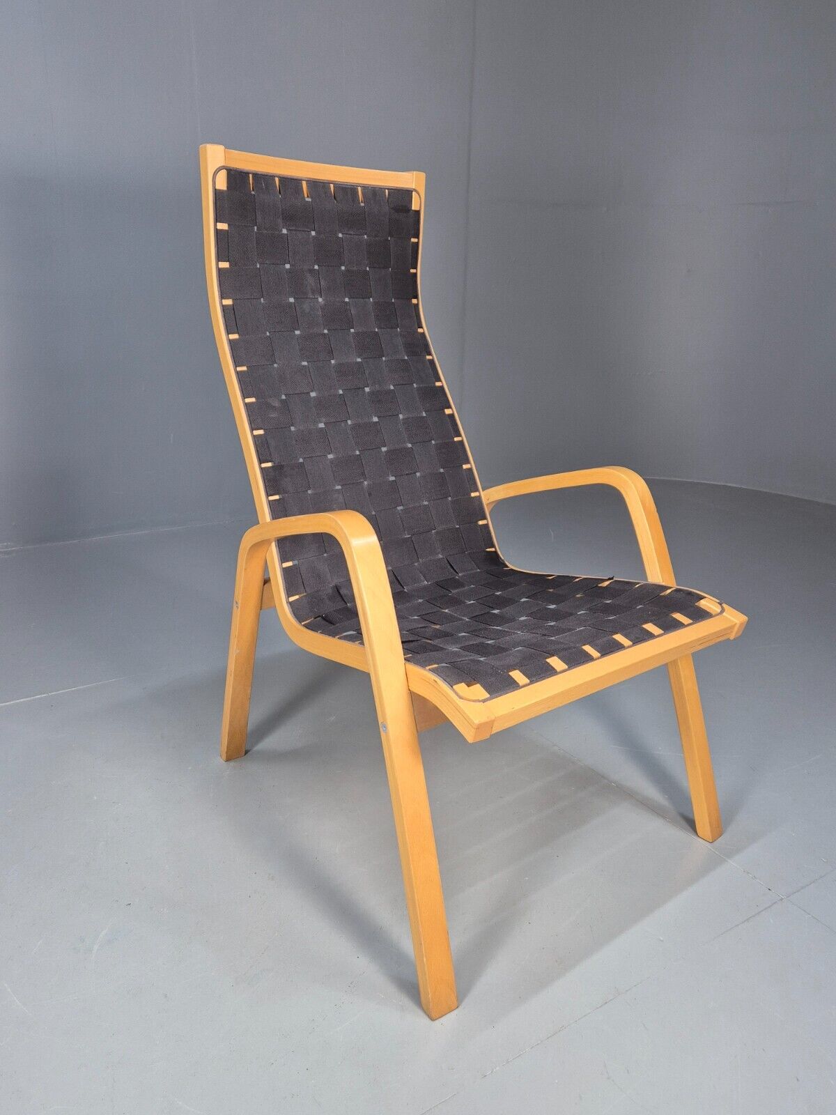 Vintage Danish Lounge Chair Black Canvas Bentwood Aalto Style Retro EB8516 MBEN - UKDK FURNITURE