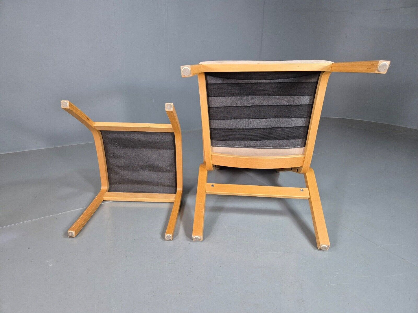 Vintage Danish Lounge Chair Footstool Faux Suede Bentwood MCM Retro EB7397 MNOR - UKDK FURNITURE
