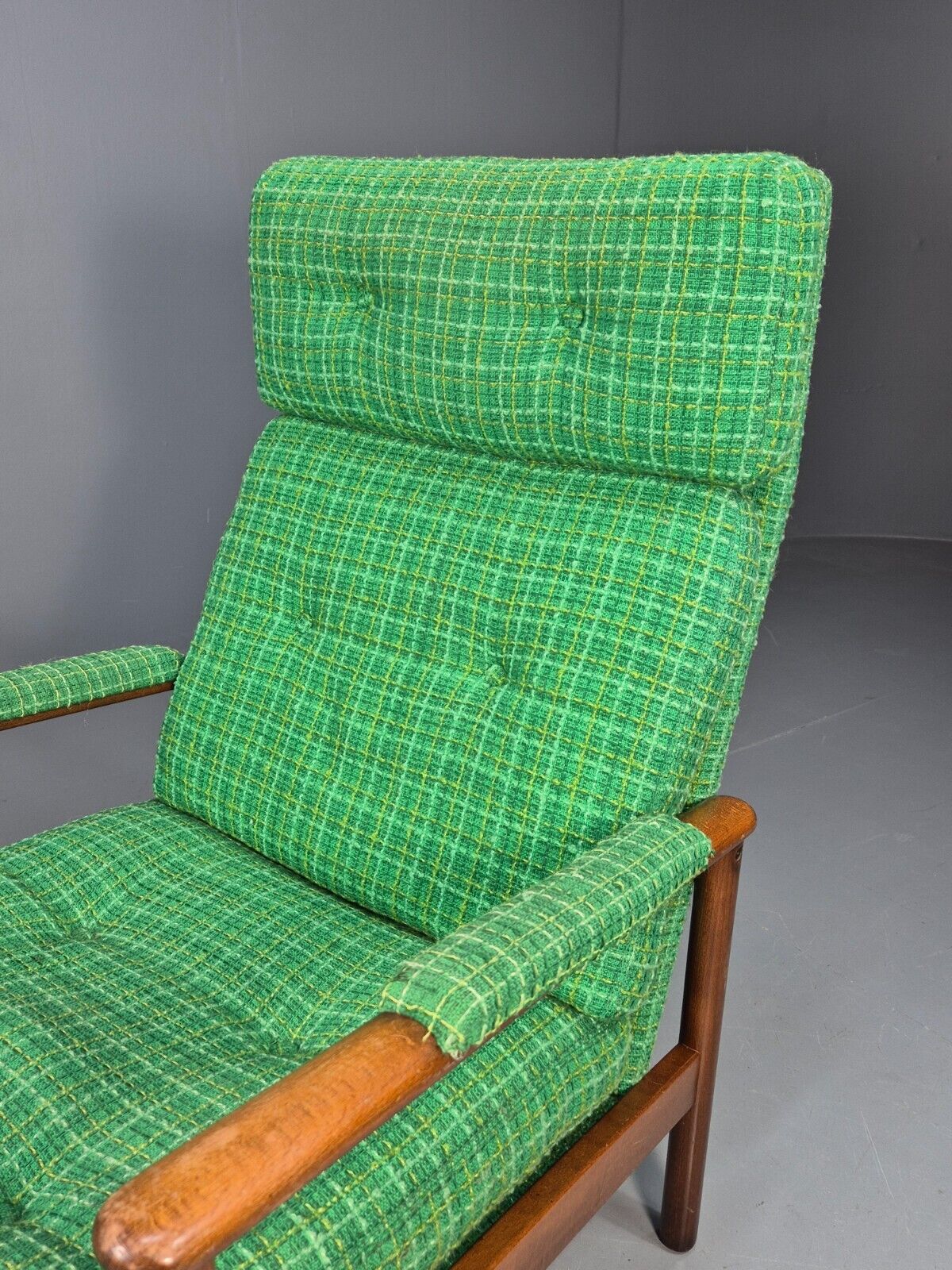 Vintage Danish Lounge Chair Green Wool Beech Frame Retro 1960s MCM EB8502 MNOR - UKDK FURNITURE