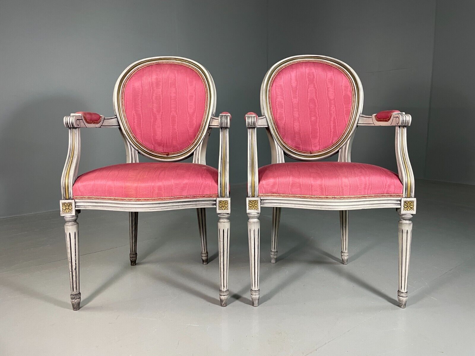 2 Vintage Danish Fauteuils Pink Blue Louis XIV Antique Style EB6755 VCLO - UKDK FURNITURE