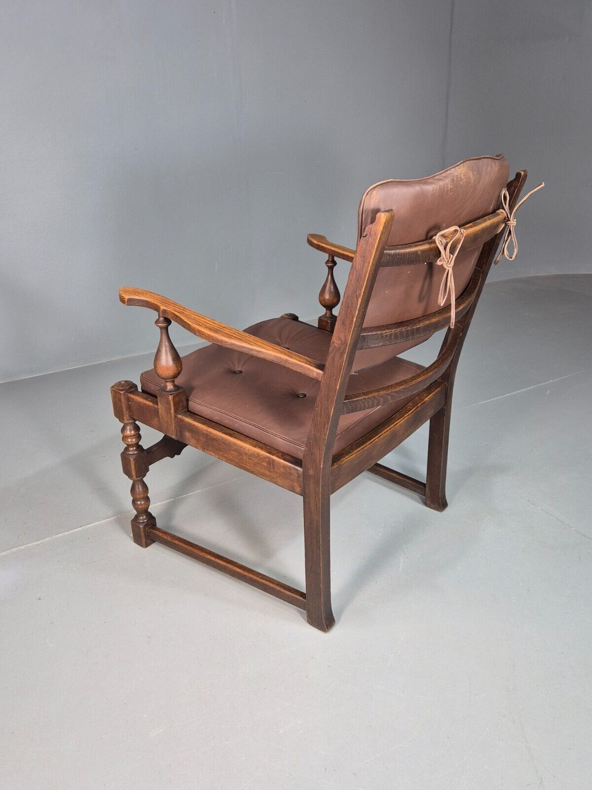 Vintage Danish Lounge Chair Brown leather Oak Frame Jacobean Style EB8089 VCAR - UKDK FURNITURE