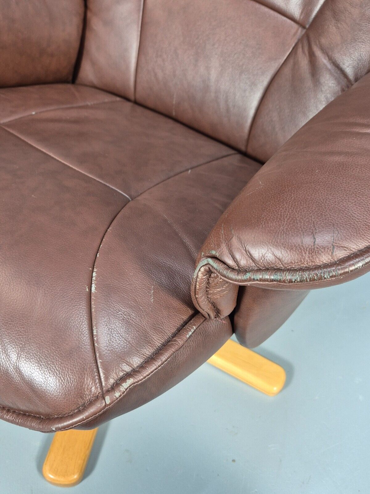Vintage Danish Swivel Chair Recliner Knudsen Style Brown Leather EB8787 MSWI - UKDK FURNITURE