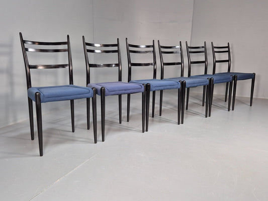 Vintage G Plan Dining Chairs Black Teak Blue Fabric Italian Style EB9488 MDIN - UKDK FURNITURE