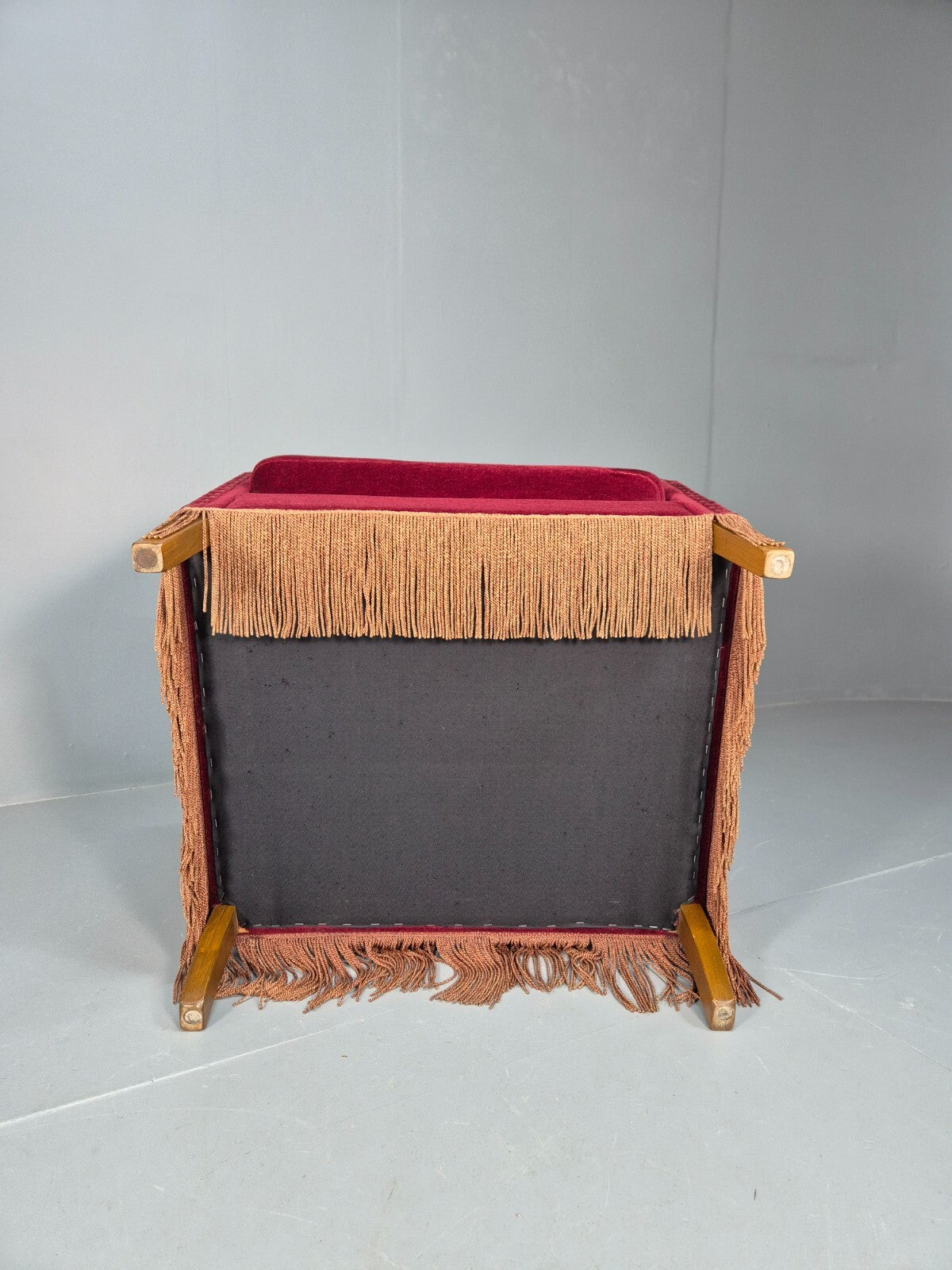 Vintage Danish Wingback Lounge Chair Red Velour Tassels 1940s Retro EB9614 VCLO - UKDK FURNITURE