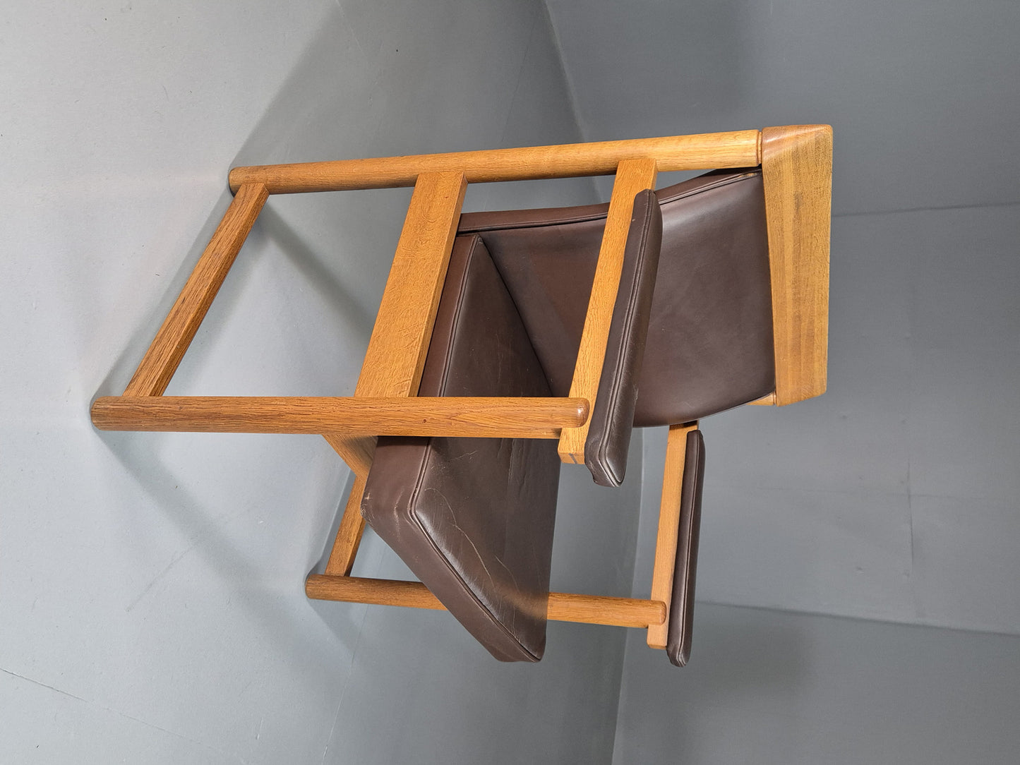 EB7165 Vintage Swedish Elbow Chair Brown Leather Oak 1960s Retro MCM MNOR - UKDK FURNITURE